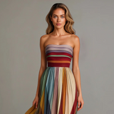 Cascais | Vestido Maxi de Verão Plissado Colorido Sem Alças para Mulher