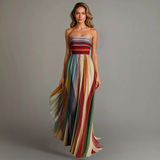 Cascais | Vestido Maxi de Verão Plissado Colorido Sem Alças para Mulher