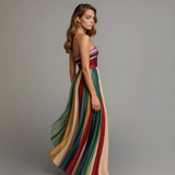 Cascais | Vestido Maxi de Verão Plissado Colorido Sem Alças para Mulher