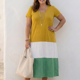 Valentine | Vestido midi com decote em V e mangas curtas bicolor